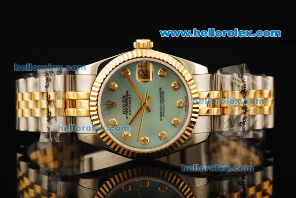 Rolex Datejust Automatic Movement ETA Case with Blue MOP Dial and Two Tone Strap - Click Image to Close